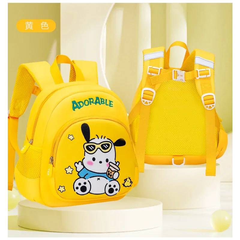 Sanrio Kulomi-mochila escolar con dibujos animados para niños, morral de gran capacidad con diseño de perro Yugui, empalme simple, color contrastante