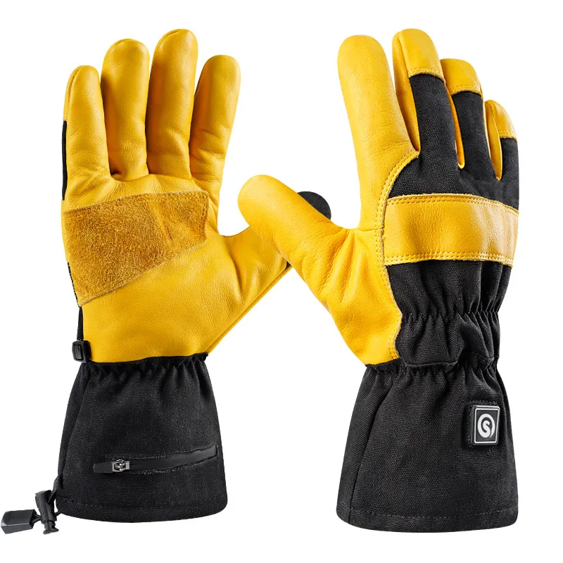 Durable Woven Winter Thermal Battery Rechargeable Custom Conductive Thread Leather Working Gloves Heated Work Gloves Ski Gloves