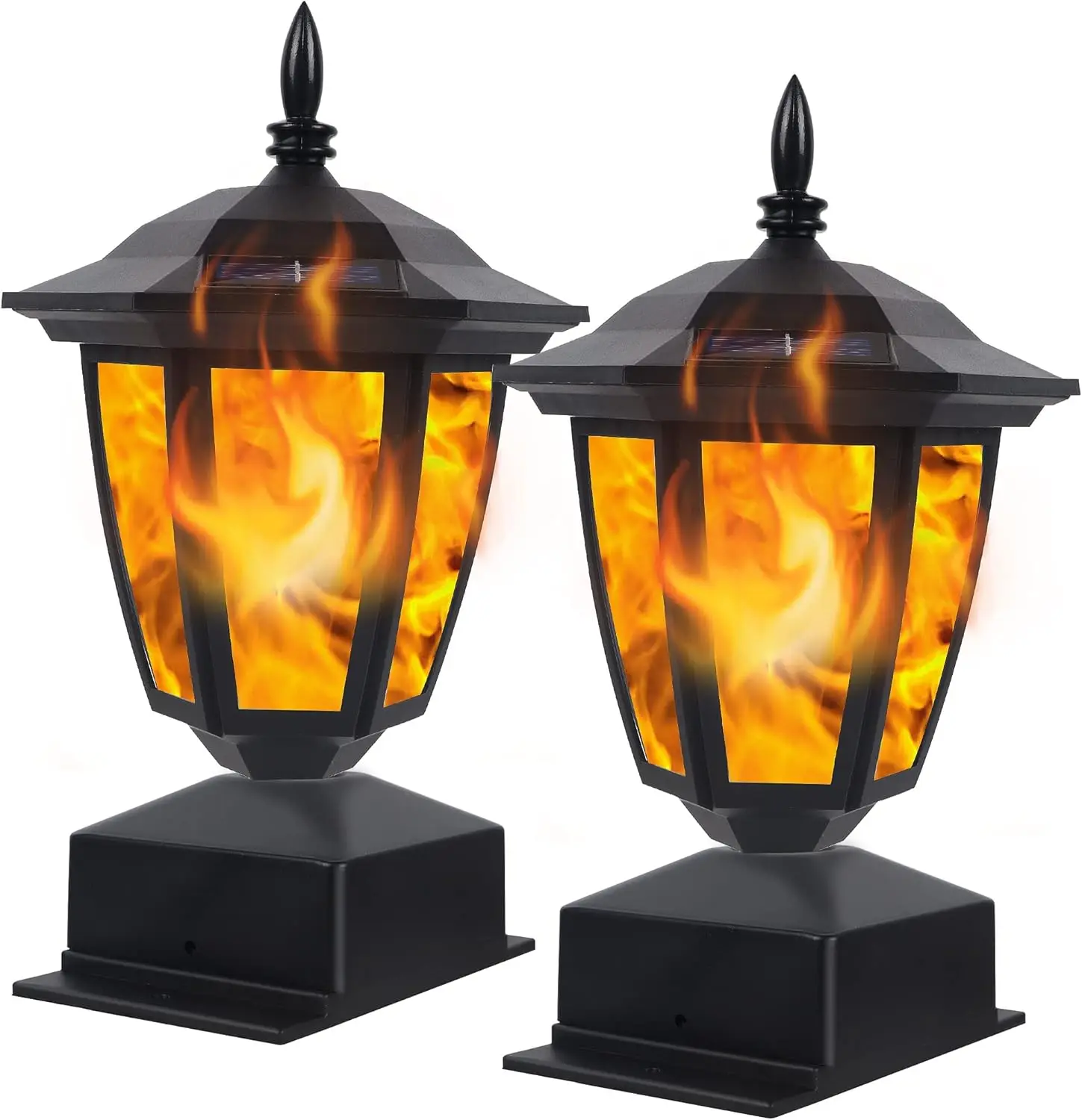 

Solar Flame Post Lights Outdoor, Solar Powered Lamps Fence Post Cap Lights, Flickering Flame LED Lantern Decorative
