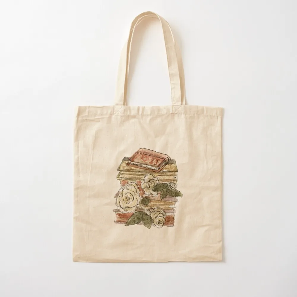 Book Stack and Roses - Hedge Witch Library Tote Bag shopping bags foldable foldable reusable bag Eco bag Customizable tote