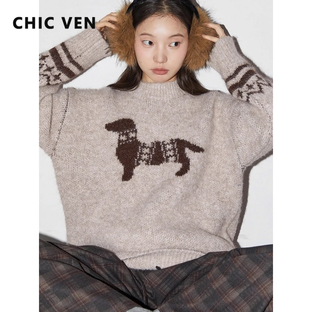 

ШИКАРНЫЕ VEN корейские женские свитера в стиле ретро, однотонные свободные повседневные свитера с длинными рукавами для собак, женский топ с круглым вырезом, осень-зима 2025