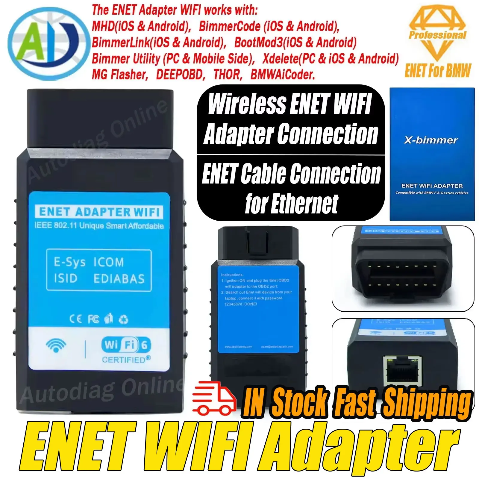 

Wi-Fi адаптер ENET для сканеров OBD2 серии F/G, Ethernet-разъем для кодирования, совместимый с BimmerCode/Bootmod3/xDelete/MHD, Wi-Fi сканер ENET