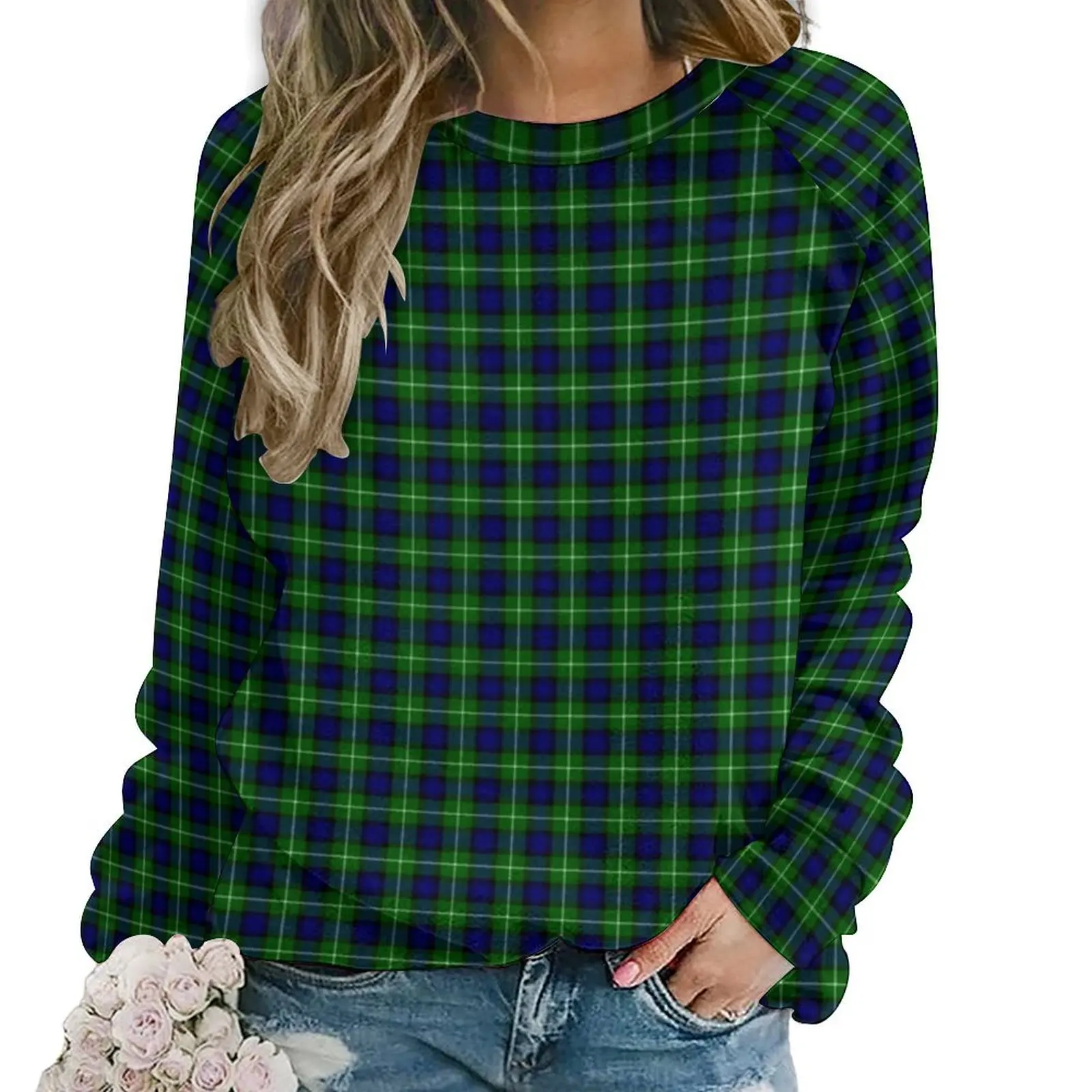 

Blue Green Plaid Hoodies Female Check Print Korean Fashion Casual Hoodie Long-Sleeve Elegant Custom Sweatshirts Big Size 2XL 3XL