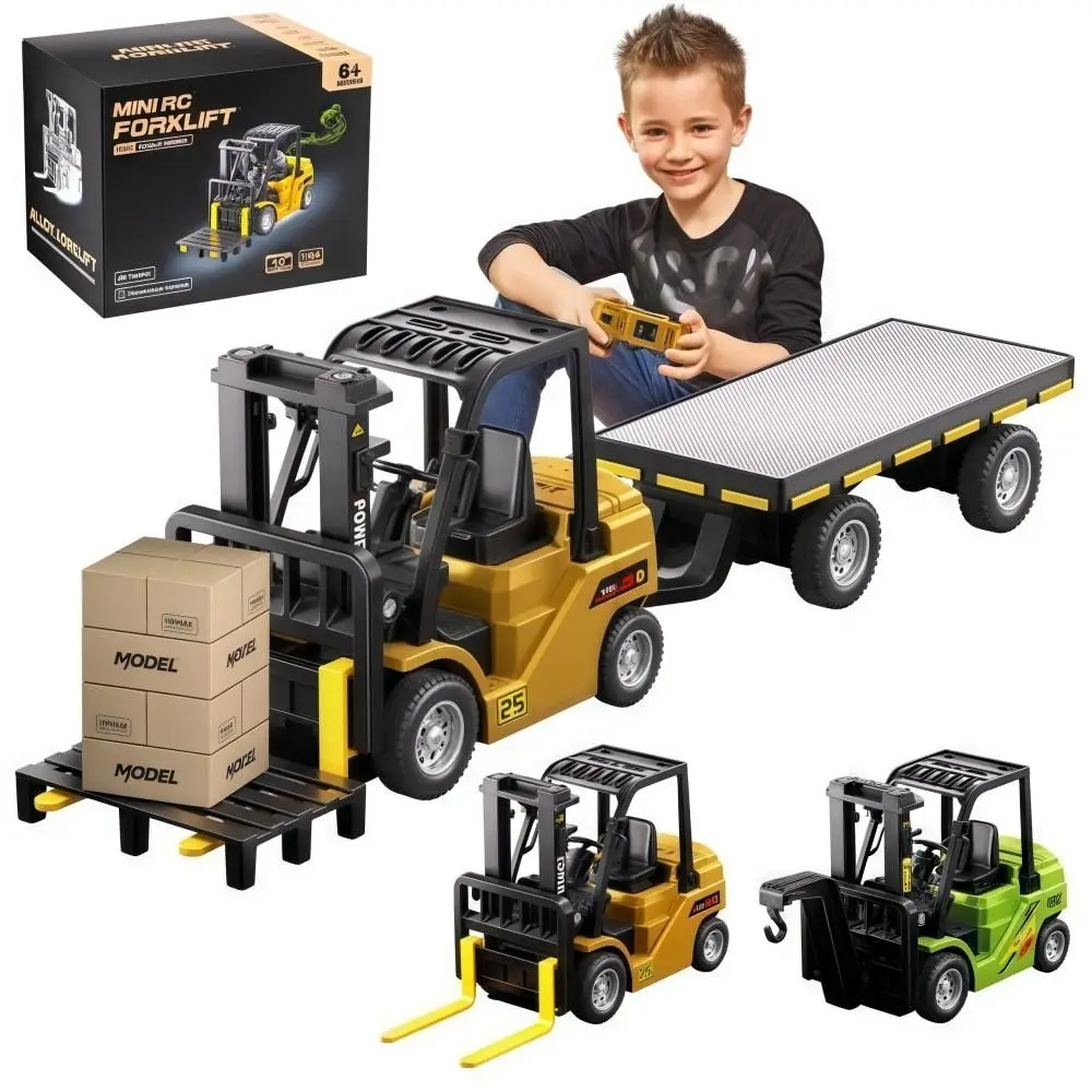 Mini carretilla elevadora con Control remoto de aleación, elevación inferior, sonido de coche Real, camión de Control remoto 1:64 2,4 GHz con todos los accesorios