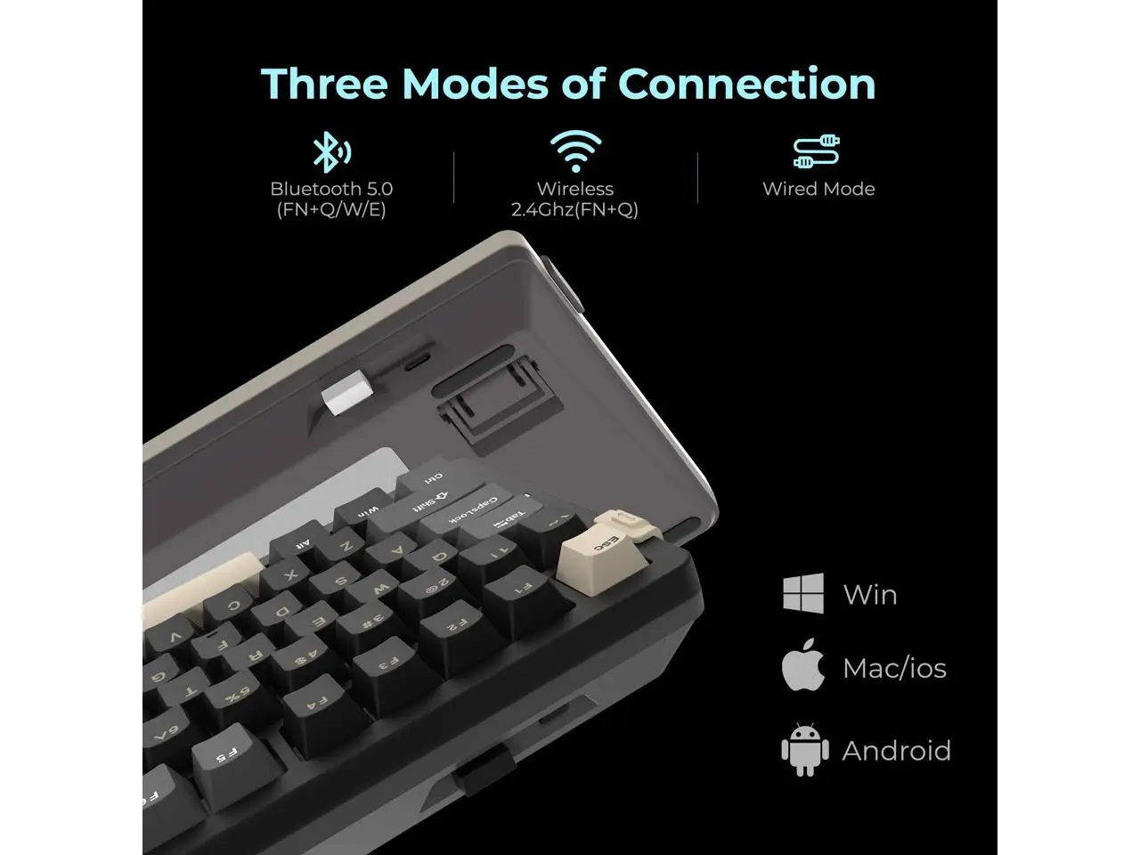 Rosewill Neon S75 Wireless Mechanical Gaming Keyboard, 80-Key Layout w/ Volume Knob, Bluetooth / 2.4GHz / USB-C, Hot-Swappable Blue Switches, RGB Backlit, 6000mAh Battery, Windows & macOS, Black