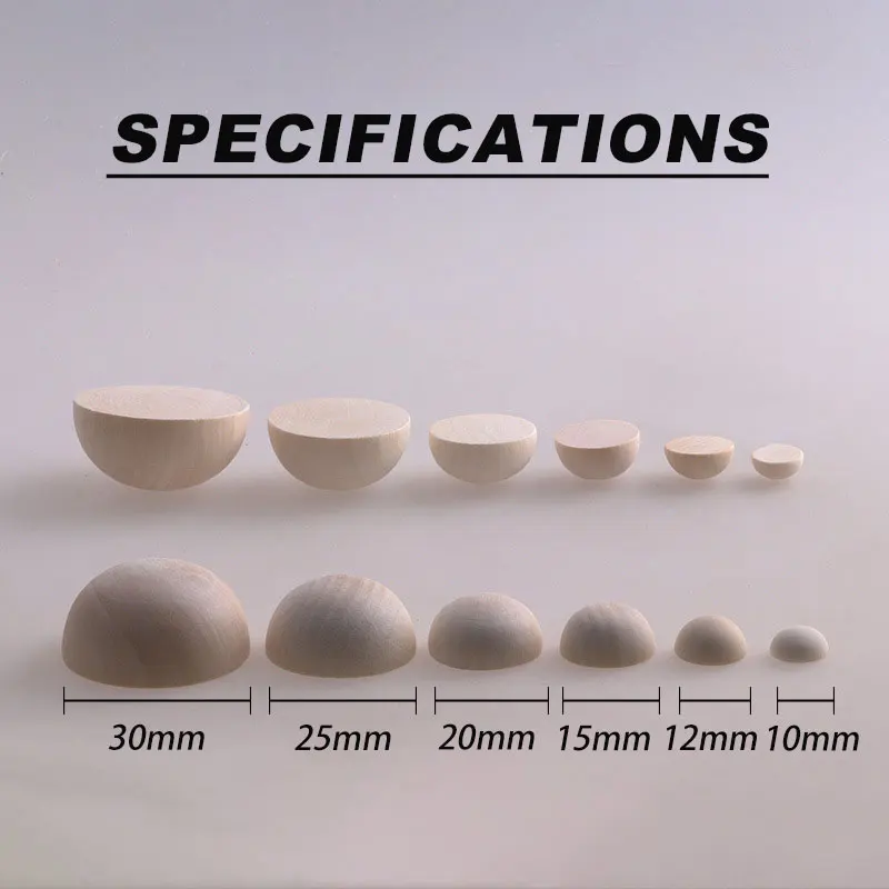 10-200Pcs Natural Half Wooden Beads 10-30mm Half Unfinished Wood Balls For  DIY Kids Arts And Craft Accessories Decoration