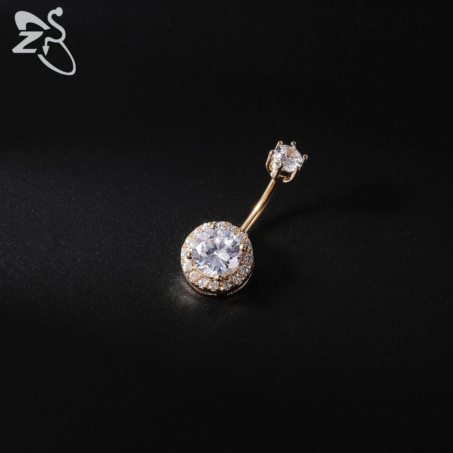 ZS 1 PC Gold Color 14G Stainless Steel Belly Ring Snake Heart Shiny CZ Crystal Navel Belly Button Rings Butterfly Navel Piercing