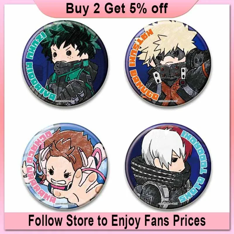 HD Print Round Pins Midoriya Izuku Bakugou Katsuki Anime Badge Todoroki Shoto Ochaco Uraraka Cartoon Brooches Accessorie Gifts