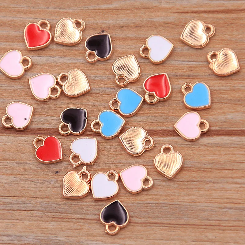 50PCS 6*8mm 5 Color Alloy Metal Drop Oil Small Heart Charms KC Gold Pendant For DIY Bracelet Necklace Jewelry Making