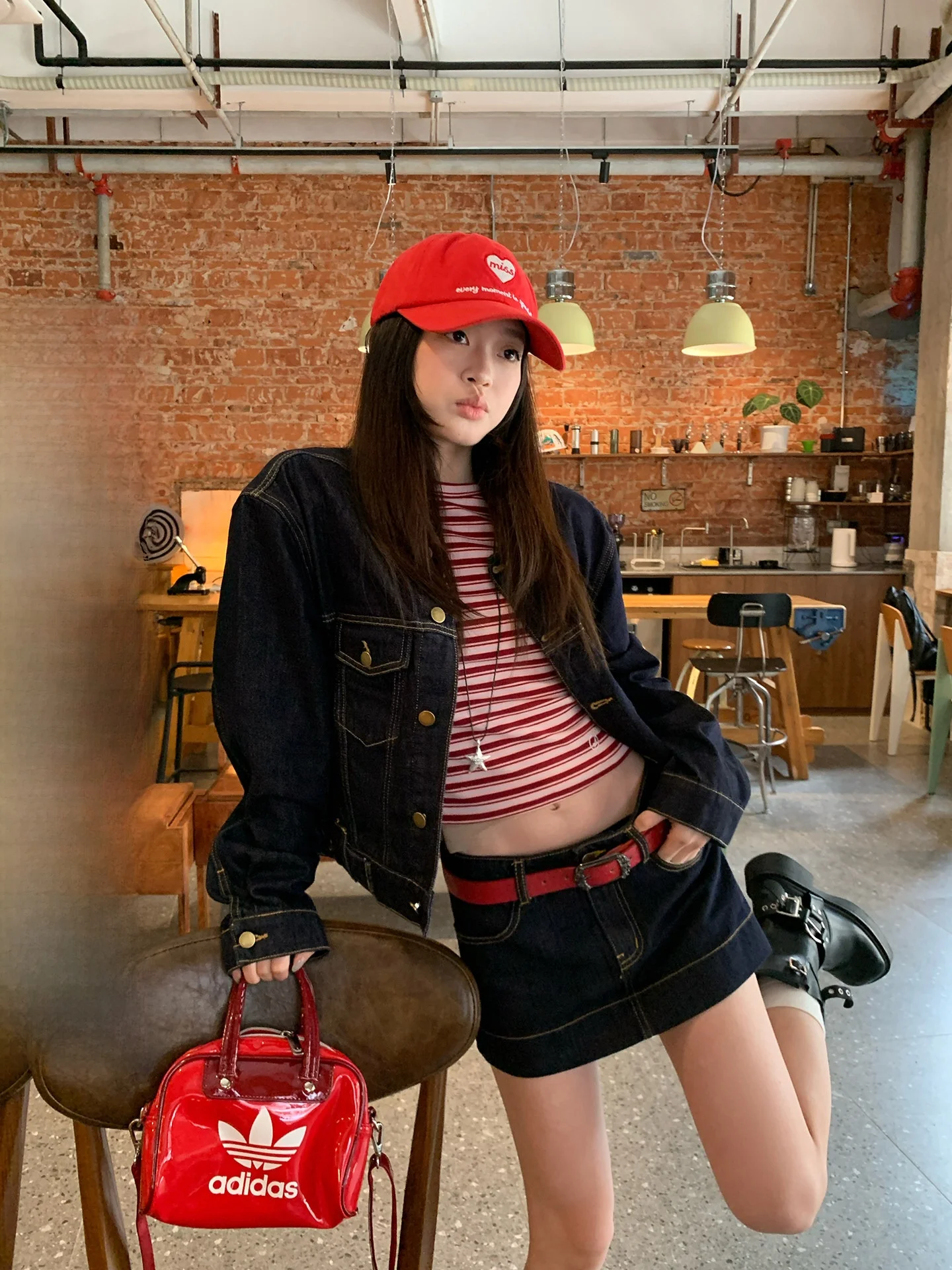 

Deep Blue Denim Short Jacket Women's Korean Style Spring New Unique Beautiful Top High Waist Short Skirt Fashion Set