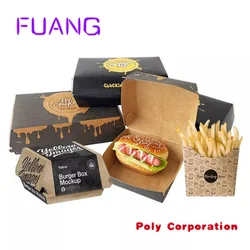 Custom  Custom design inch disposable mini cardboard take away kraft box for fast food french fries hamburger burger packaging b