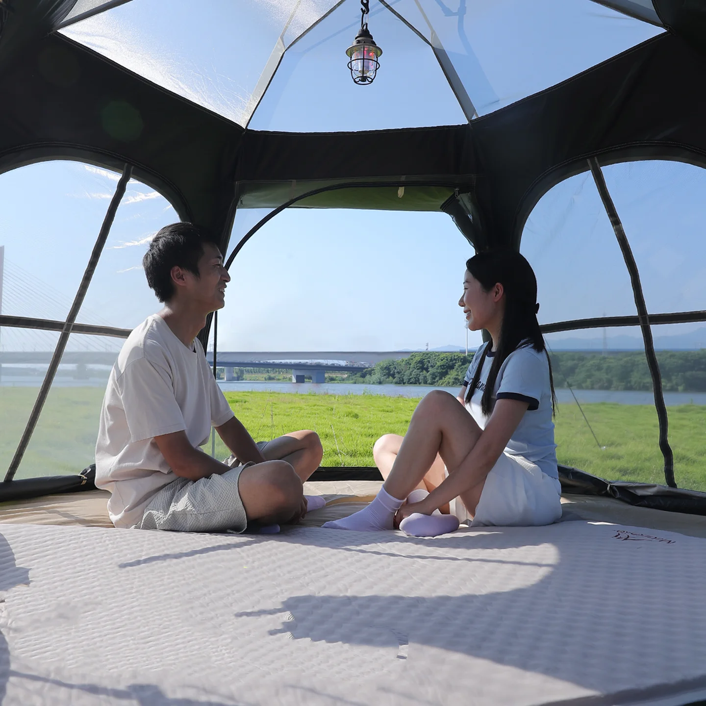Outdoor Camping Hexagon Tent Mountainhiker Quick-open No Pitch Mesh Window Portable Sunshade Waterproof 2-in-1 Shelter UV Canopy