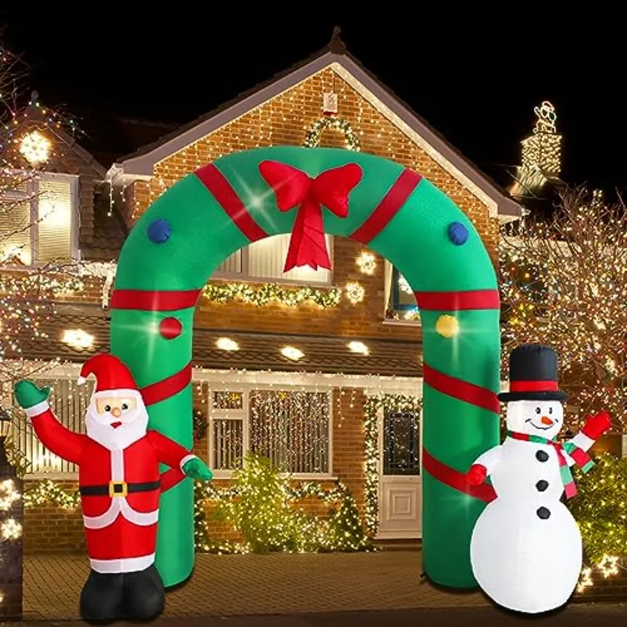 

10Feet Christmas Inflatable Outdoor Decoration Inflatable Yard Decoration Inflatable Santa Claus and Snowman Arch Decoration Bu