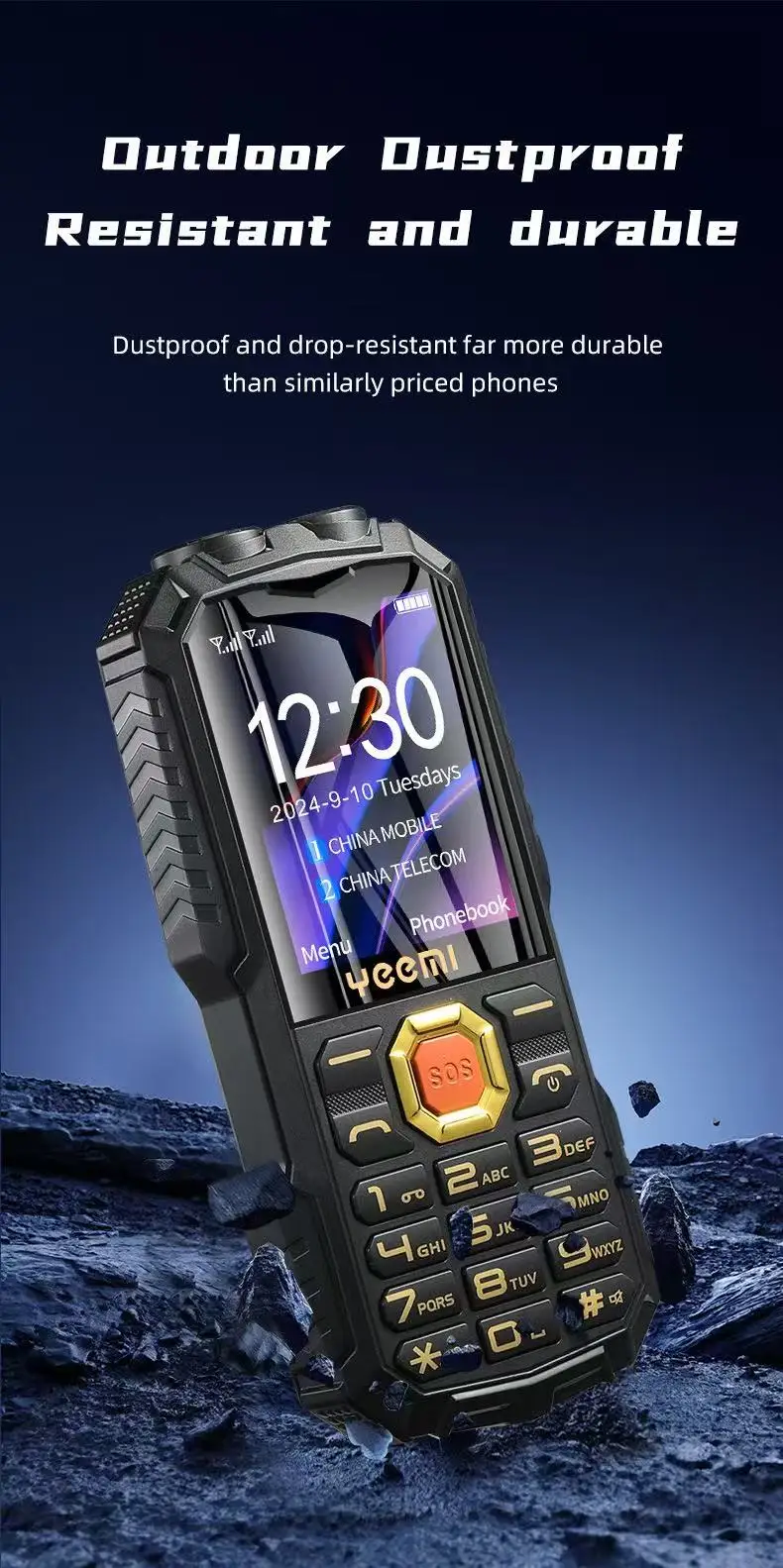 YEEMI Q7 Senior Mobile Phone Large Keys Big Font FM Radio Powerful Flashlight 2400mAh Loud Speaker Cellphone For Elderly