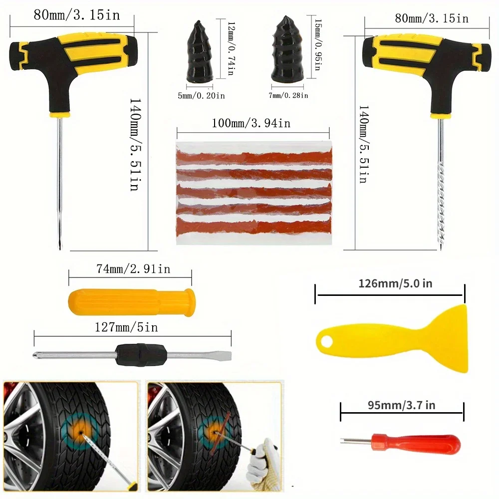 New Car Tire Repair Tool Kit Studding Tool Auto Bike Puncture Plug Garage Needle Nose Pliers Vacuum Film Nail EVA Storage Case