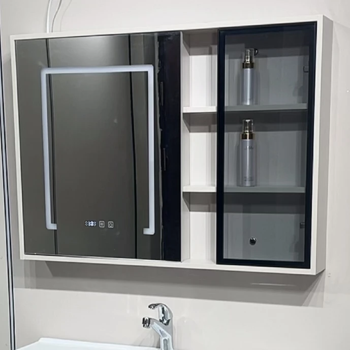 

Intelligent LED Modern Bathroom Mirror Cabinet Large Storage Space Defogging Time Display Stylish Illuminated Living Room Hotel
