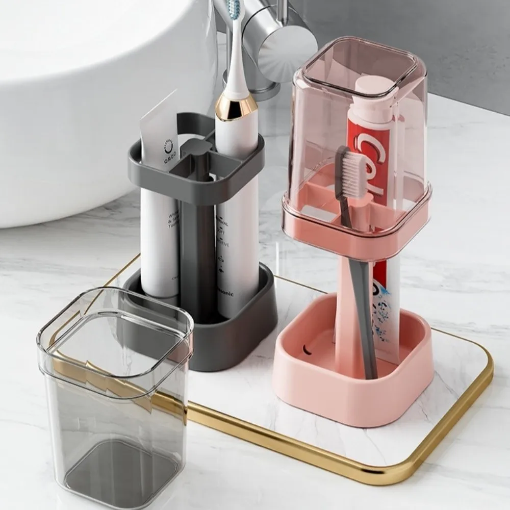 Dustproof Toothbrush Holder with Lid All-in-One Toothbrush Organizer Multi-functional Portable Toothpaste Rack Couple