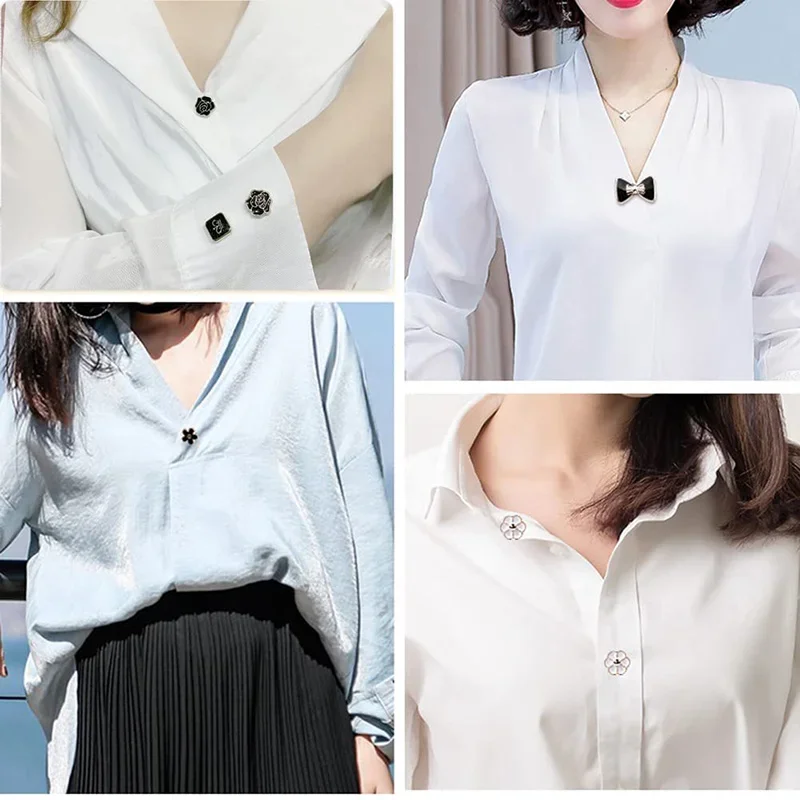 10Pcs No Sew Button Women Shirt Brooch Buttons Safety Cover Up Button Pin for Dress Cardigan Pearl Rhinestones Mini Brooch Pins