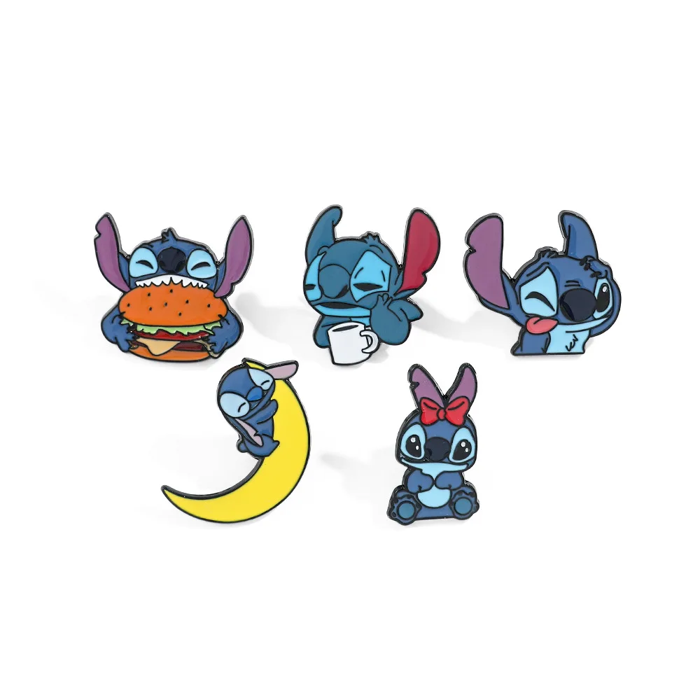 

5 PCs Stitch Cartoon Fashion Enamel Pin Brooches Bag Lapel Pins Cartoon Badges on Backpack Accessories Decorative Jewelry Gifts