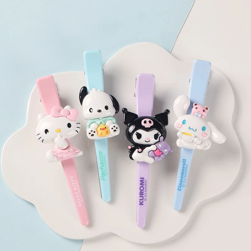 Sanrio Characters Kwaii Acrylic Hair Clips Duckbill Bangs Long Clip Kuromi Melody Cinnamoroll Purin Hair Decor Accessories Girls