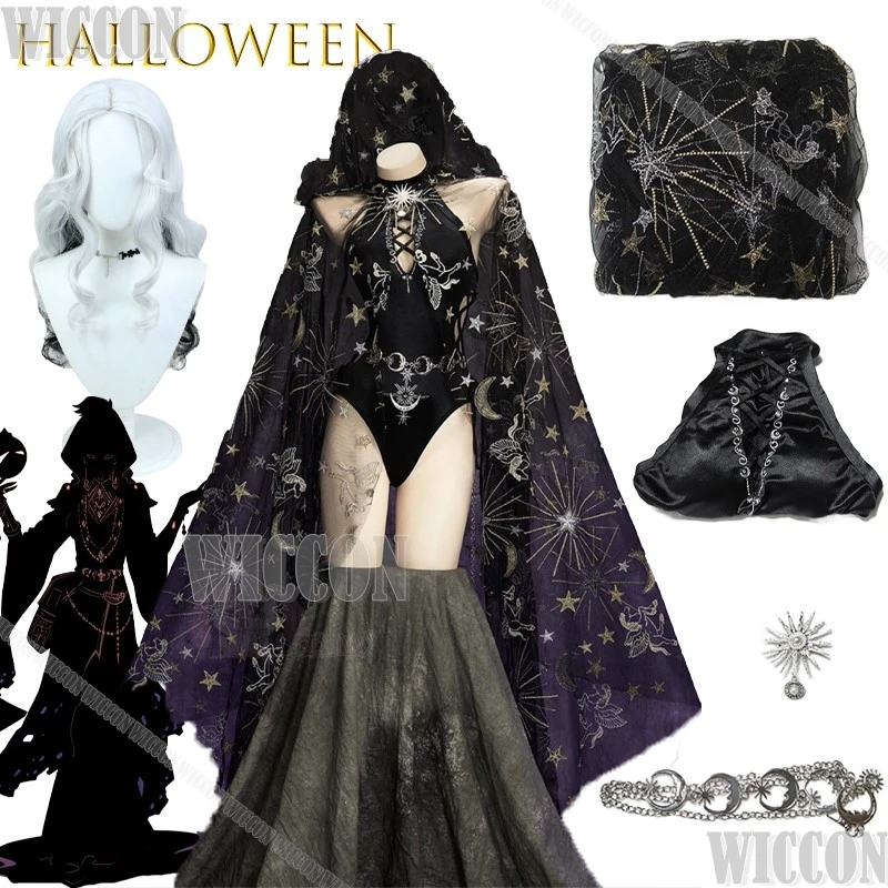 

Mystic Astrologer Cosplay Outfit Dark Gothic Jumpsuit Halloween Anime Character Costume Skirt with Veil Waist Cosplay Comic Con