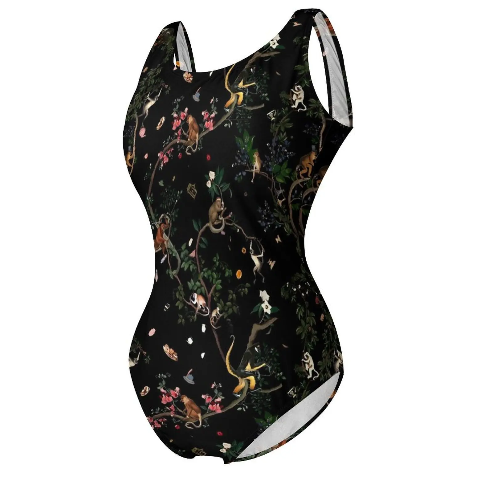 Macaco mundo maiô floral impressão banho de uma peça férias nadar bodysuit alta corte maiô feminino push up sexy beachwear