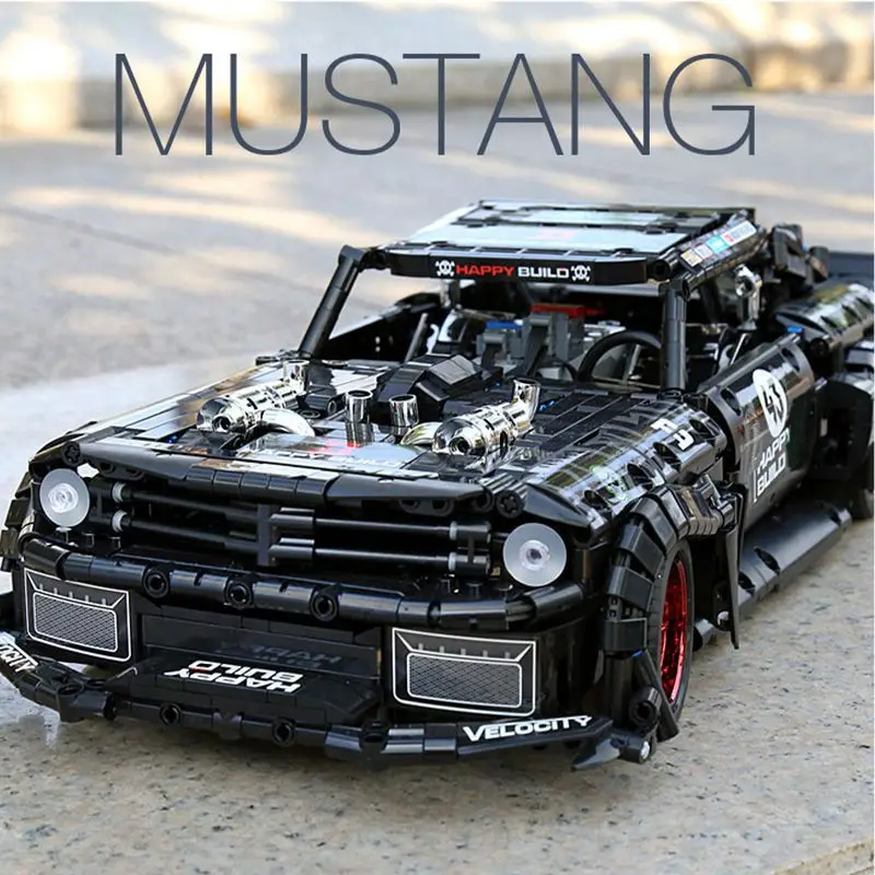 1639PCS High-Tech City Mustang Sport Car Building Blocks Black Racing Speed Vehicle MOC Assemble Bricks Boy Toys Birthday Gifts