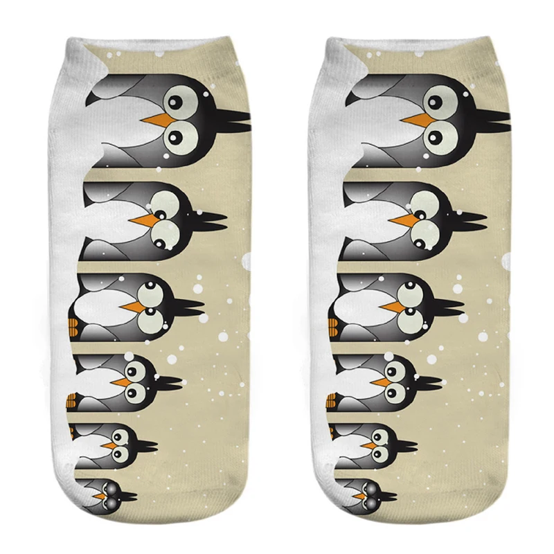 New Funny 3D Printing Cute Cartoon Singing Dancing Christmas Penguin Unisex Animal Series Short Ankle Socks Calcetines De Mujer