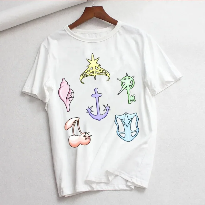 تي شيرت برسومات White Pop Song Title - مجموعة نصوص زخرفية ملونة أمامية (بما في ذلك "المراوي"، "الصفارة" وما إلى ذلك.)