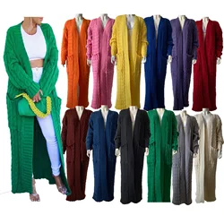 Long Sweater Pockets 2024 Autumn Winter Female Vintage Full Sleeve Casual Women Thick Coats Outwear Warm Knitwear Cardigan