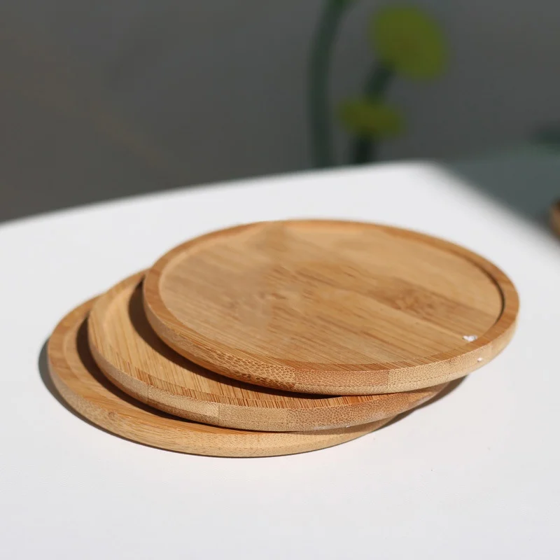 Round Bamboo Tray Bonsai Holder Flower Pot Tray Cup Pad Coaster Plate Wooden Flowerpot Tray Home Office Decor Planter Pots Mat