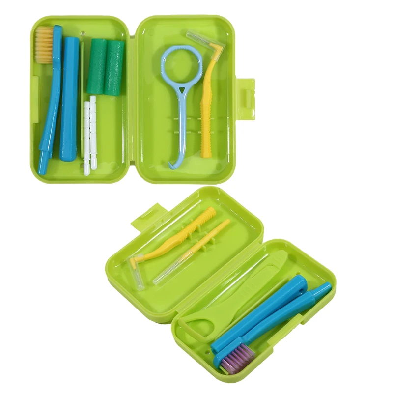 Dental Cleaning Care Kits Orthodontic Oral Care Brush Tongue Scraper Interdental Brush Travel Portable Case Clean Hygiene
