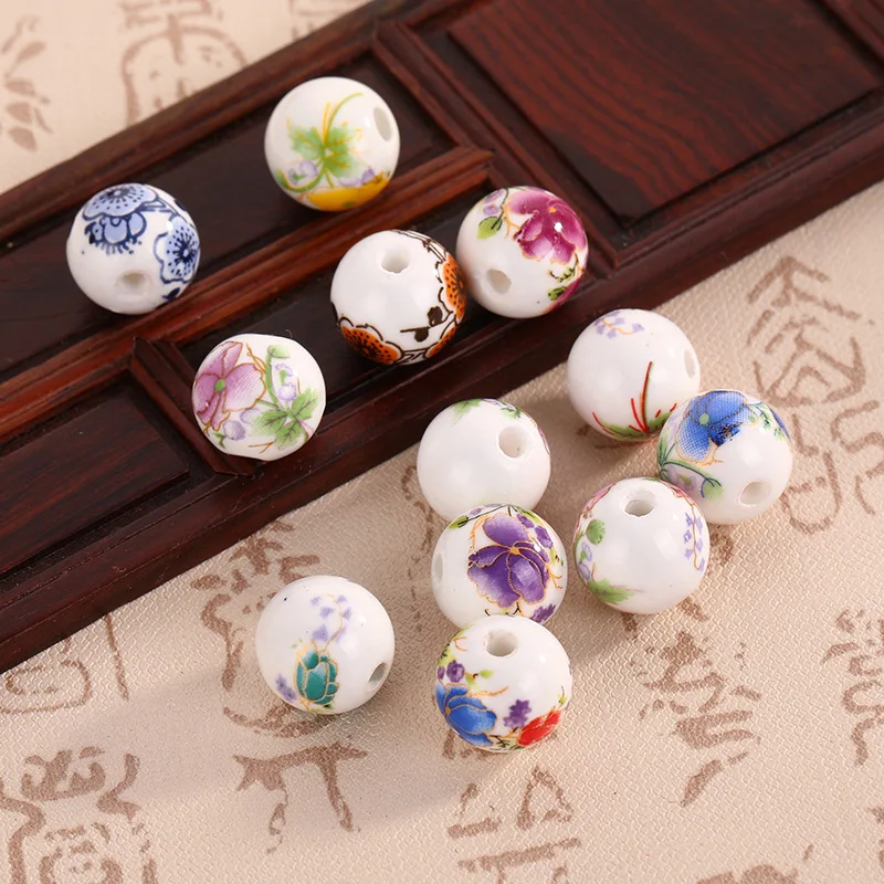 10PCS 6/8/10/12MM Flower Patterns Round Retro Ceramic Porcelain Loose Spacer Beads Lot For DIY Crafts Bracelet Jewelry Making