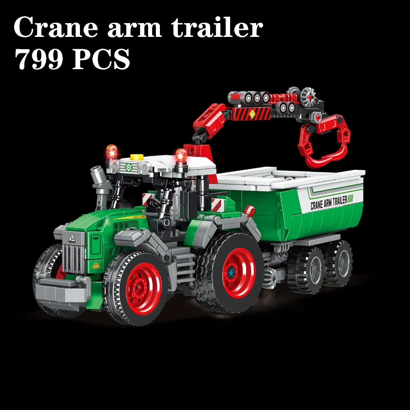 รถแทรกเตอร์เกษตรกรพร้อมรถพ่วง รถบรรทุกเก็บเกี่ยว ชุดตัวต่อโมเดลรถบรรทุก เครื่องมือที่สะดวกสำหรับการก่อสร้างในเมือง ของเล่นเด็ก ของขวัญ