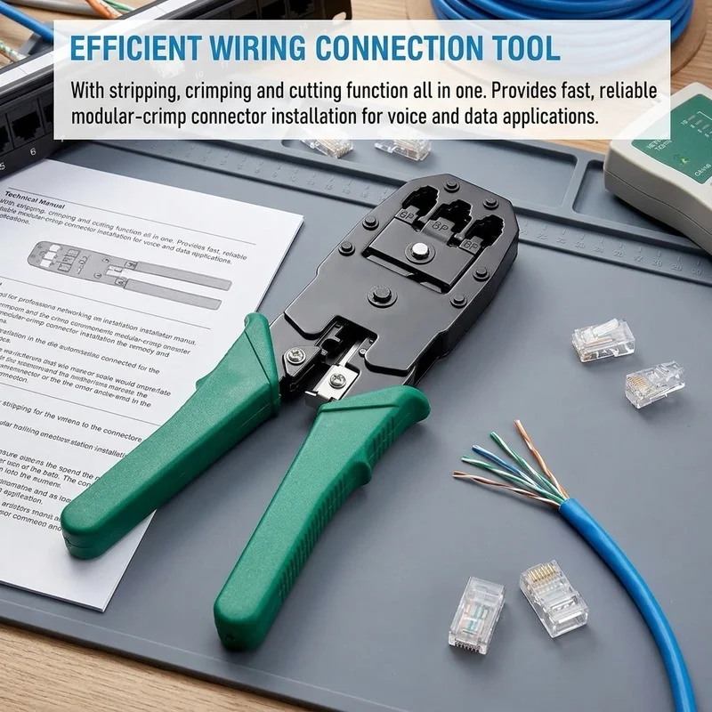 Professional RJ45 RJ11 RJ12 Crimper Tool, 4P 6P 8P Ethernet Cable Cutter Stripper Plier for LAN Network Wire Repair