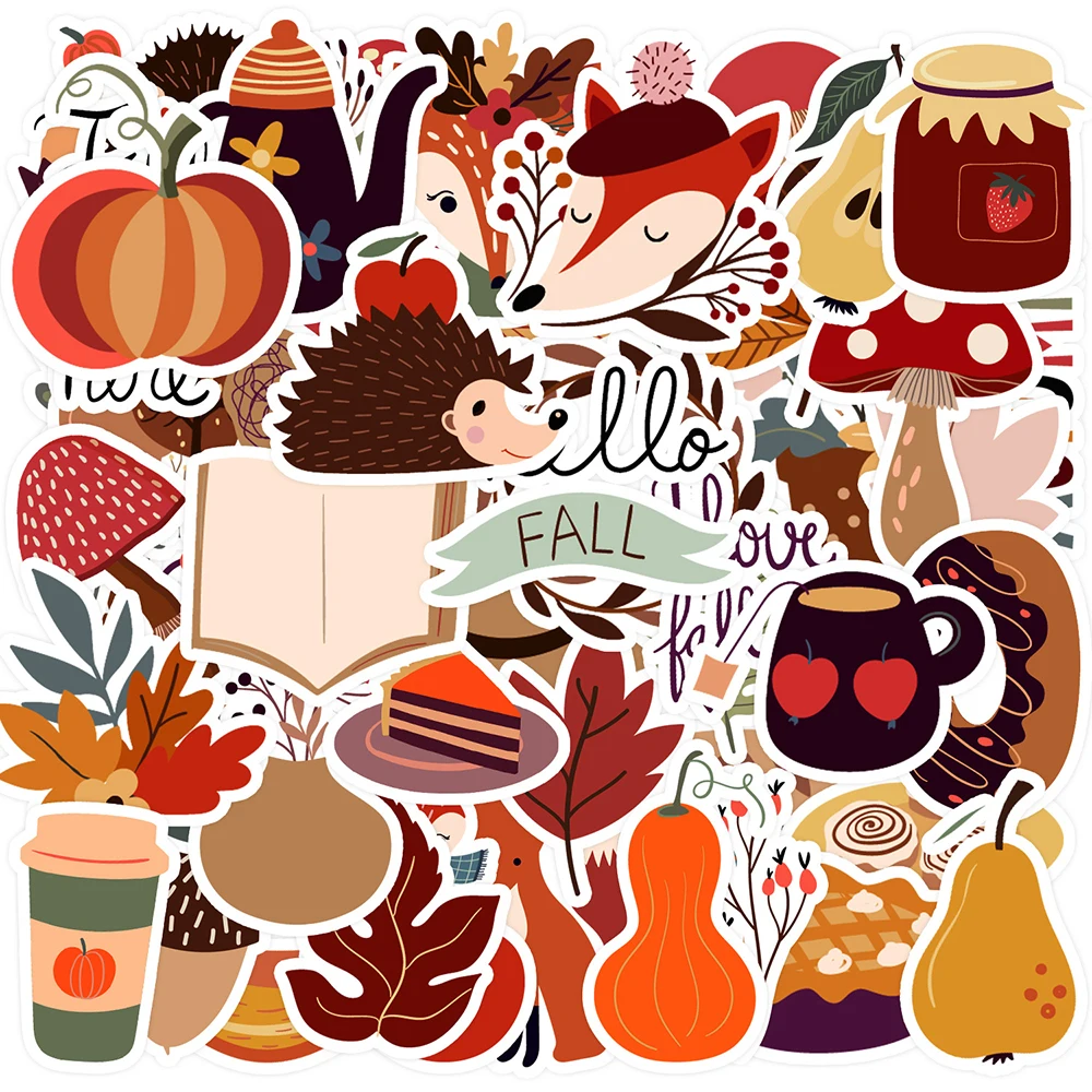 10/30/50pcs Autumn Cartoon Stickers Aesthetic Decorative Water Bottle Laptop Scrapbooking Waterproof Cute Stickers Kids Decals