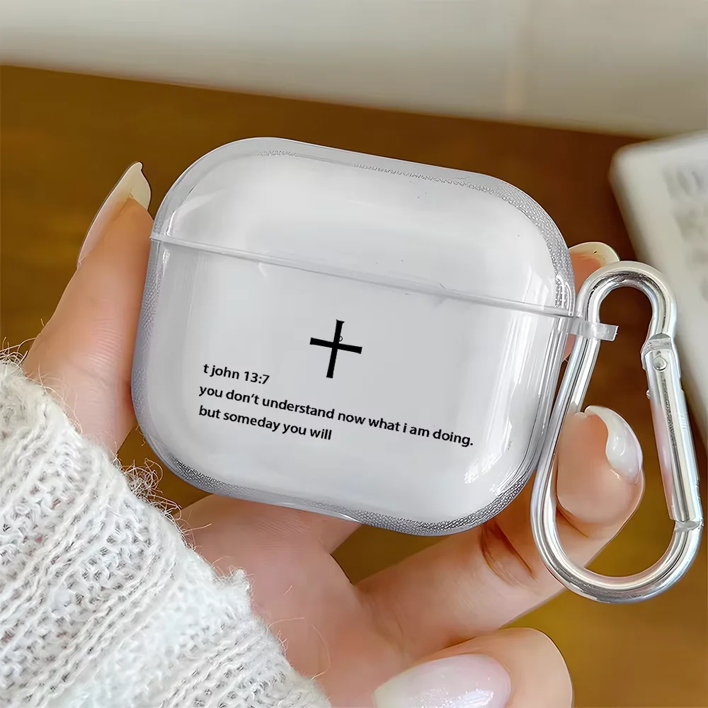 Cross Pattern Bible Verse Clear Earphone Case for AirPods 1 2 3 4 Earbuds Case For AirPods Pro 3/Pro 2/Pro TPU Protective Cover
