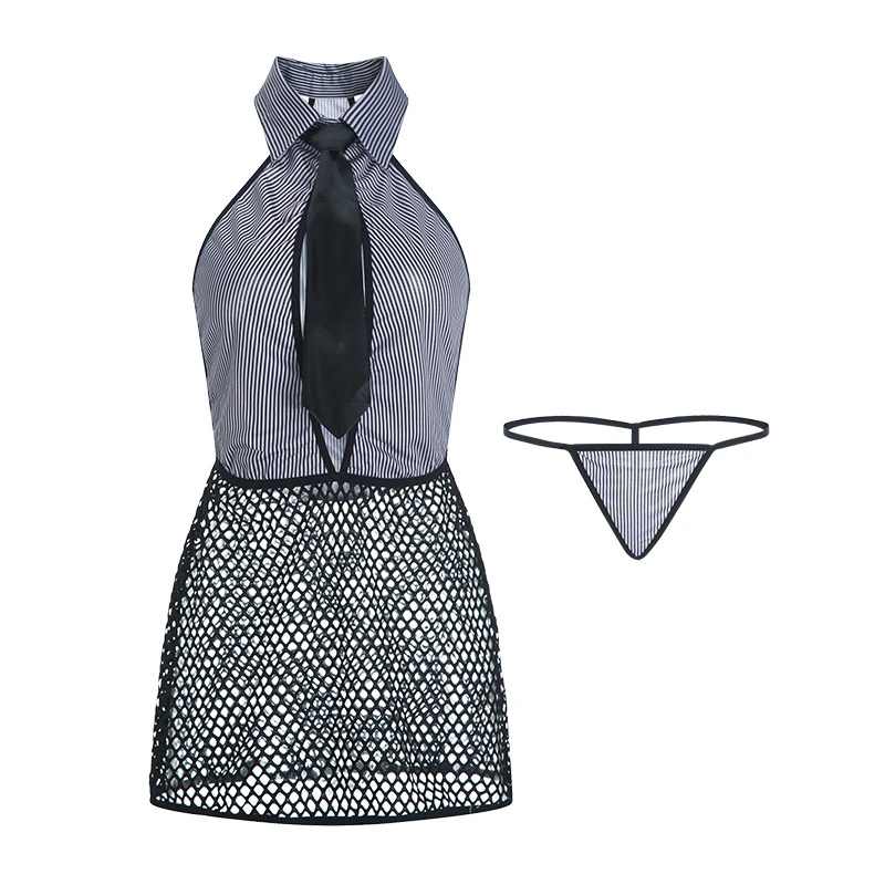 Cardigan uniforme professionale OL sexy con colletto della camicia e gonna a rete - Design prospettico slim fit L35