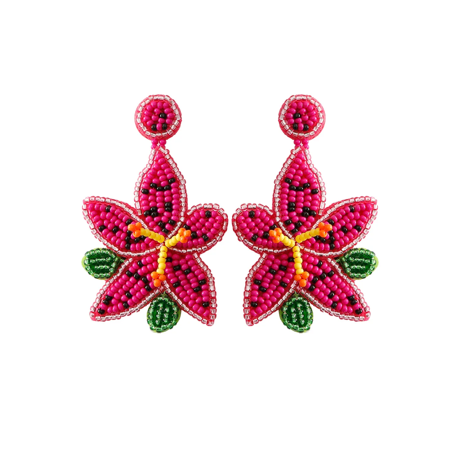 Rice bead earrings Flowers Colour Originality Design Geometry Hand knitting Bohemia Alloy Fashion Simple Beaded earrings