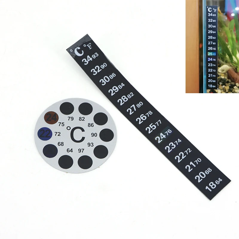 

round long Aquarium Fish Tank Strip Stick-on discolor Thermometer Sticker Adhesive Sticky Dual Scale Sticker Temperature Tools
