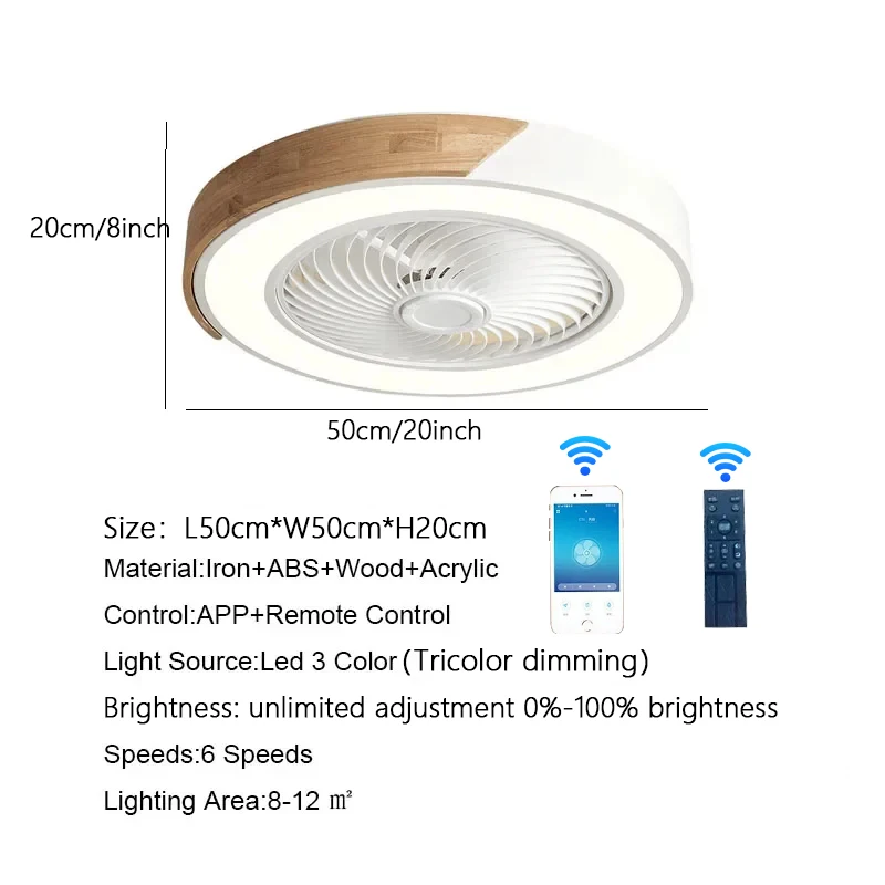 Smart Ceiling Fans With Light For Living Room bedroom Dining Room Blades Reversible 6 Speeds APP control Fans Lighting Low Floor