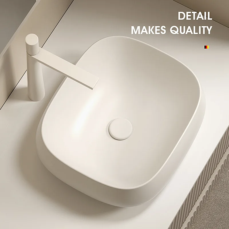 Ceramic basin on the table, basin milk white high-end high-end cream style art washbasin