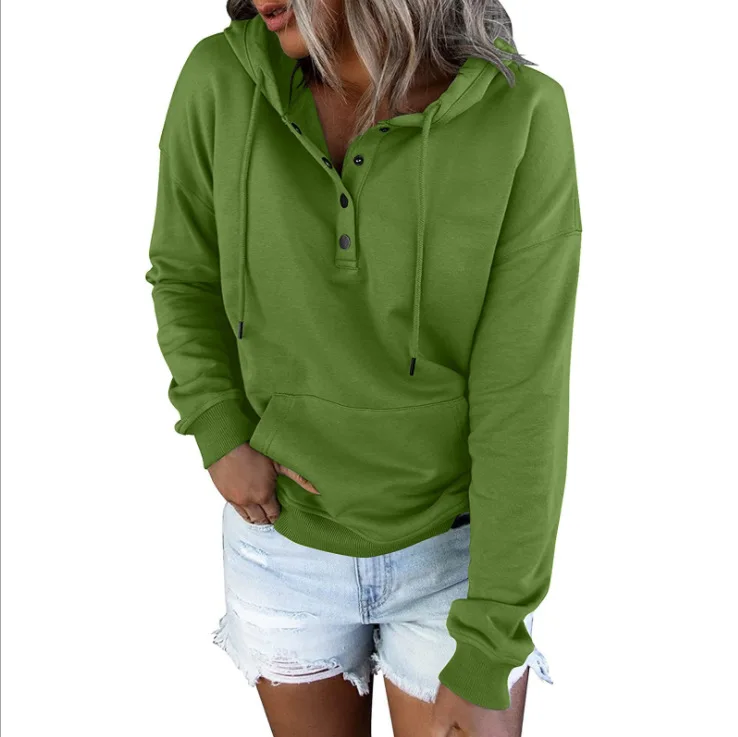 Europäischer und N Damen-Kapuzenpullover mit langen Ärmeln, lockerer, lässiger Kapuze und Kordelzug – Detail 6