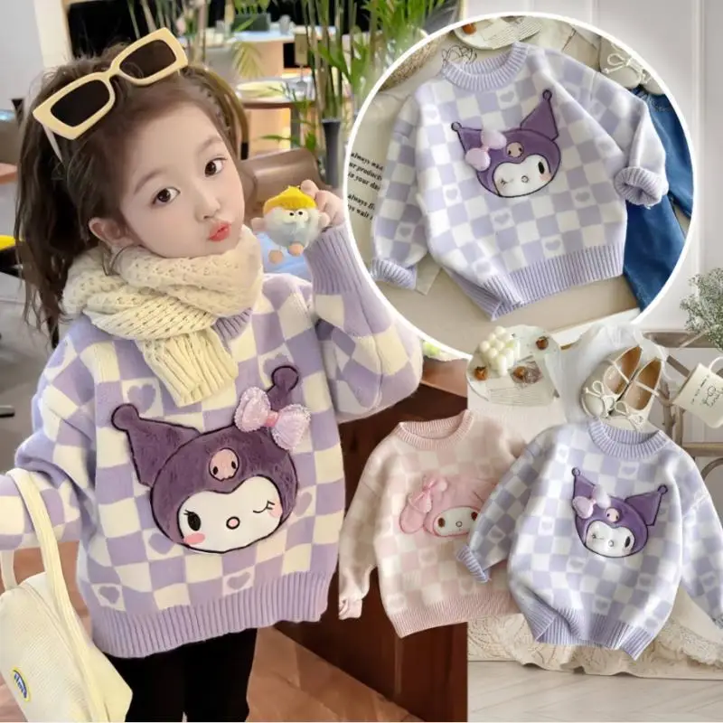 

Sanrio Children's Autumn and Winter Sweaters Knitwear Kuromi My Melody Cartoon 2023 New Fashion Thermal Tops Girls Holiday Gifts