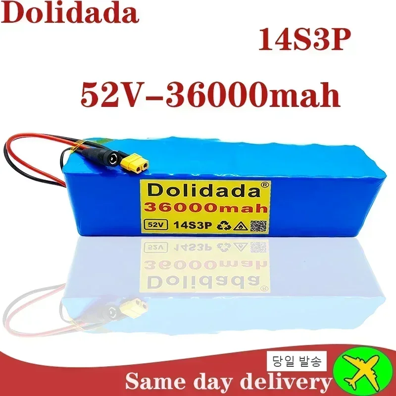 18650 52V 36000mah14S3P lithium battery pack 52V 36AH 2000W electric tool battery built-in 20A BMS XT60