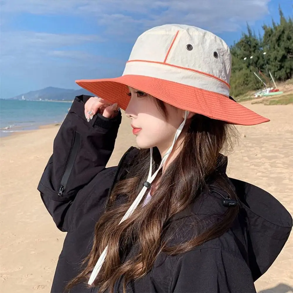 قبعة دلو كبيرة مضادة للأشعة فوق البنفسجية سريعة الجفاف للحماية من الشمس، قبعة صياد السمك قابلة للتنفس بحافة واسعة، قبعة بنما للمشي لمسافات طويلة