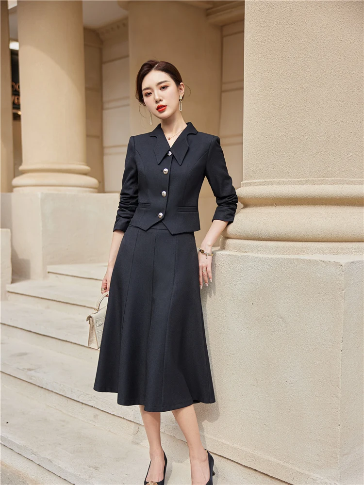 Fashion Spring Dress Sets Elegant Korean Version Short Coat Big Swing Skirt Crop Blazer Hight Waist Skirts 2 Piece Sets