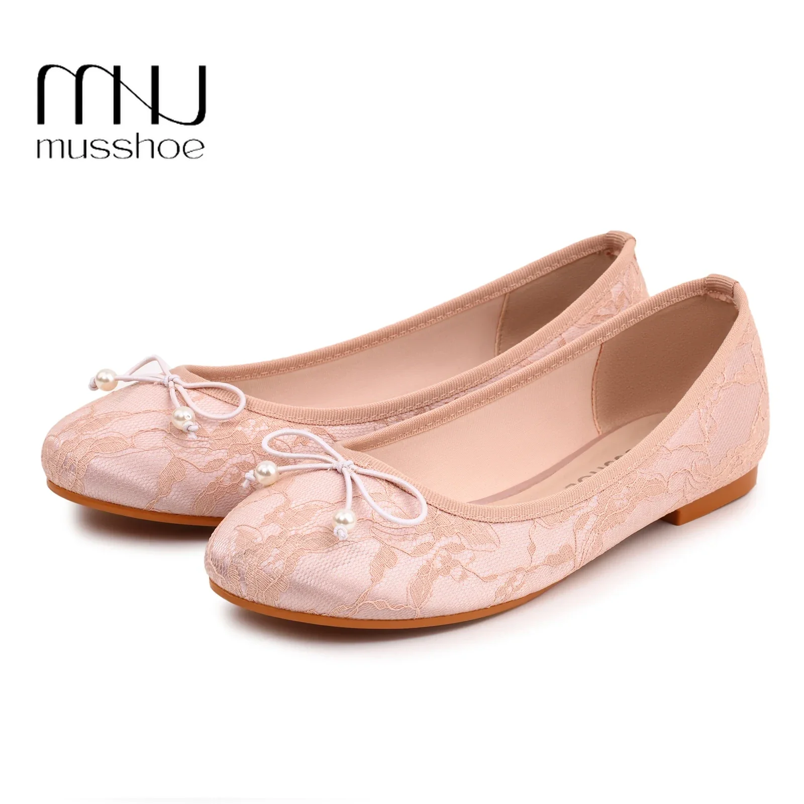 

MUSSHOE Spring Autumn Women Ballet Flats Round Toe Shallow Slip On Ladies Casual Ballet Shoes Soft Eelgant Lace Dress Shoes