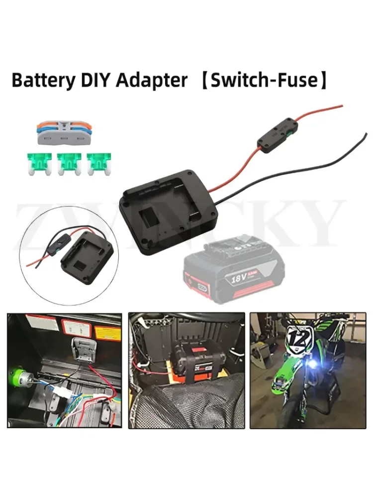 Adaptateur de batterie amélioré Compatible avec la batterie Bosch 18V, conception tout-en-un du fusible et du commutateur, convertisseur de batterie pour outil électrique