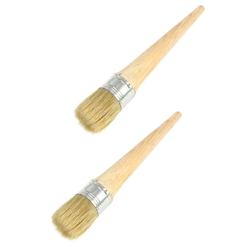 2 Pcs Round Paint Brush Paintbrushes Home Bristle Glue Bristles Wood Handle Oil Painting Practical Varnishes